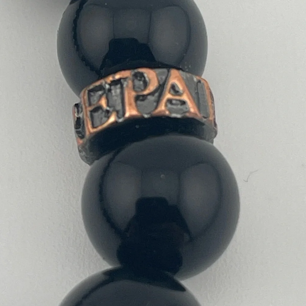 PerePaix Black Bead Skull Bracelet Stretch Gothic Rocker Mens OS - Picture 6 of 8